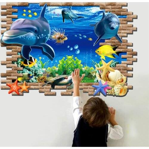 Underwater Bubble Fish 3d Wall Stickers for Kids Room Bedroom Decoration DIY Wall decals Bathroom Living Room Decoration
