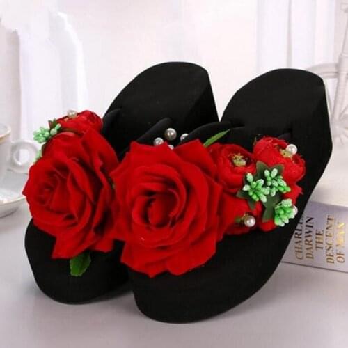 Most Popular 2020 New Original Handmade Flowers pearl Flip-Flops Summer Women Shoes Sandals Platform Wedges Shoes Woman Sandals