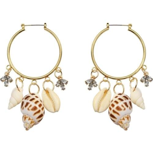 New Ethnic DIY Shell Pendant Hoop Earrings for Women Brincos Handmade Earrings Statement Gift Jewelry Bohemian oorbellen