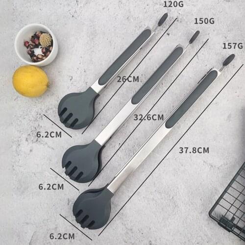 Silicone Stainless Steel Food Tongs Non-slip Cooking Tools Salad BBQ Tools Kitchen Accessories GQ