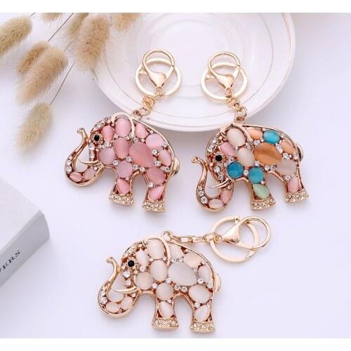 Animal Elephant Keychain Cat Eye Material Alloy Metal Pendant Accessory Cartoon Hollow Design Small Gift Customization Creative
