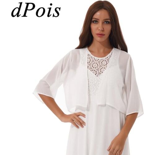 Womens Sheer Chiffon Bolero Bridal Shawls Weedding Wrap Open Front Cardigan Summer Beach Cover-ups Elegant Womens Shrug Tops