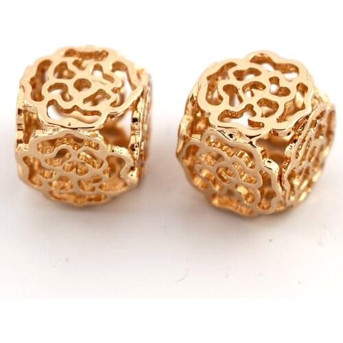 Dubai Gold Spacer Beads Hollow Flower Connectors Square Cube Beading DIY Findings for African Men Women Wedding Necklace Jewelry