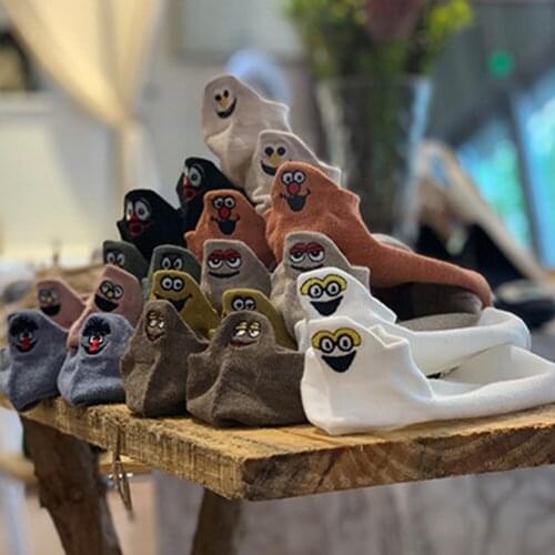 1 Pair of Shallow Mouth Korean Japanese Smiling Face Socks Embroidered Funny Socks Couple Ship Socks Funny Socks Men and Women