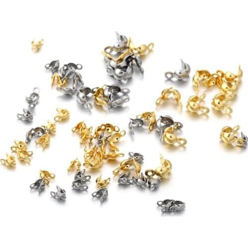 100Pcs/Lot Stainless Steel Connector Clasp Fitting Gold Color Calotte Crimp End Beads Connector For DIY Jewelry Making Component