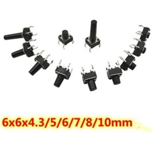 1000pcs 6*6x4.3mm 6X6X5mm DIP Tactile Tact Mini Push Button Switch Micro Switch Momentary DIP-4 6X6X6 6x6x7 6x6x8 6x6x9 6x6x10