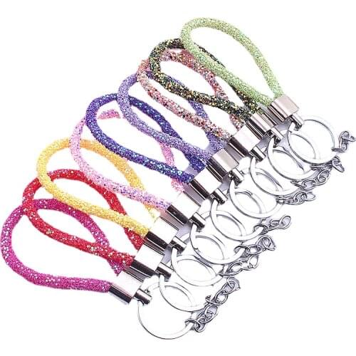 2PCS Colorful Candy Colors Sparkling Crystal Rope Keychain For Couples Women Men Girl Car Bag Accessories Gift Keyring