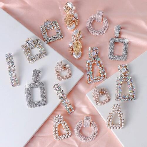 JUJIA za Fashion Boho Crystal Earrings For Women New Rhinestone Statement Pearl Drop Earrings Bijoux Wholesale