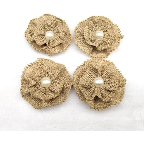 5PCS Burlap Lace Flower Hessian Jute Burlap Rose Flowers Rustic DIY Craft Making and Home Wedding Party Decorations