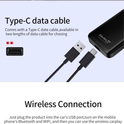 Car Play Adapter V 2.0 Wired to Wireless USB Car Play Dongle Black