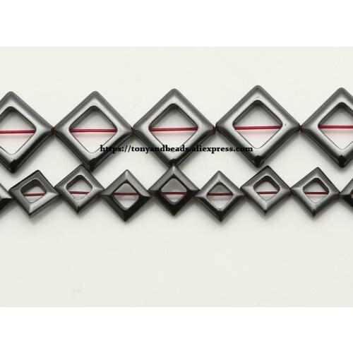 Natural Flat Hollow Square Shape Black Hematite Stone Loose Beads 8X8 13.5X13.5MM 15" Pick Size For Jewelry Making