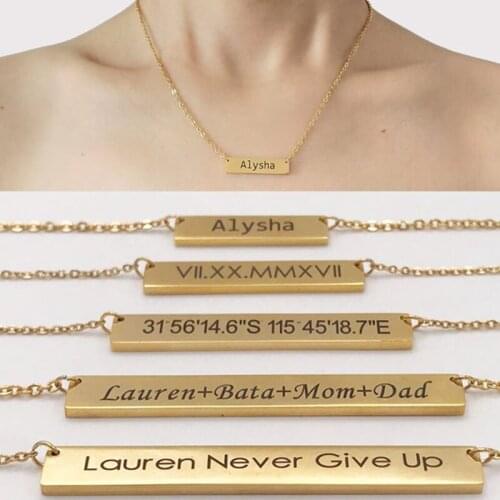 Necklace for Women Gold Stainless Steel 30*8mm Rectangle Bar Nameplate Pendant Chains Personalized Choker Femme Name Jewelry