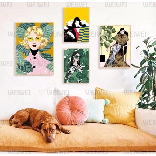 Nordic Colorful Canvas Painting Lady Hair Plant Art Print Wall Poster Wall Art Posters and Print for Bedroom Living Room Picture