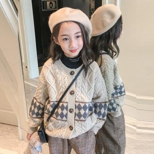 Spring Autumn Children Cardigan Knit Girls Sweater Coats Long Sleeve Tunic Loose Casual Baby Boy Clothes Knitting Printing Tops