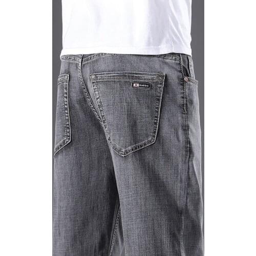 2021 Summer Classic Fashion Smoky Gray Jeans Stretch Large Size Loose Wide-Leg High-Waist Casual Trousers Male Brand Slim Pants