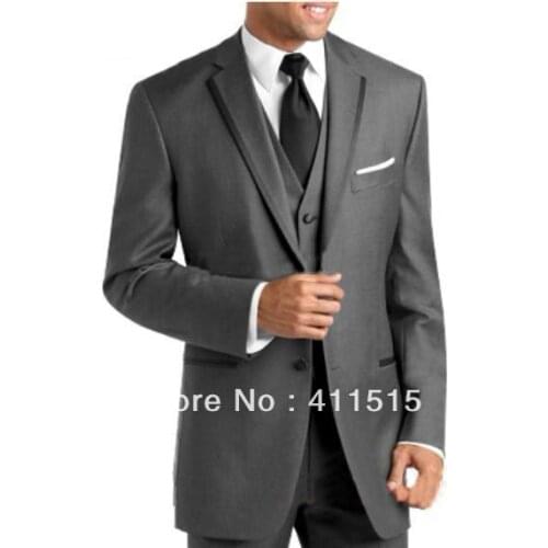 Sell well Two buttons Notch Lapel Charcoal Groom Tuxedos Groomsmen Mens Wedding wear Suits Best man dress/free shipping
