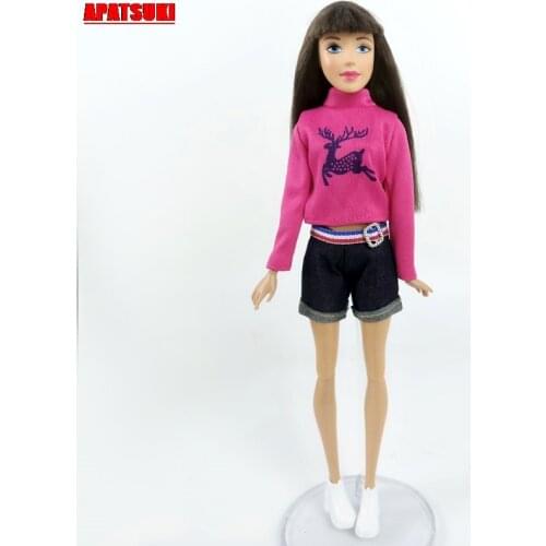 Red Rose Elk High Neck Long Sleeve Hoodies Short Pants Suit Clothing for Barbie Doll Outfit Set Clothes Doll Accessories Kid Toy