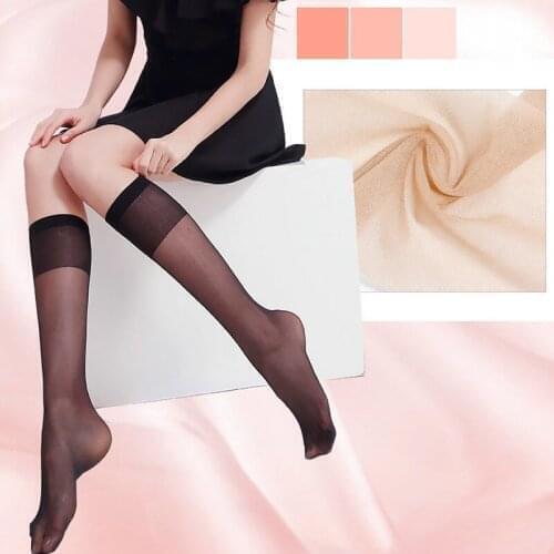 Japanese Preppy Style Summer Solid Color Nylon Thin Socks Women Sweet Breathable High Tube Calf Length Elastic Socks Black White