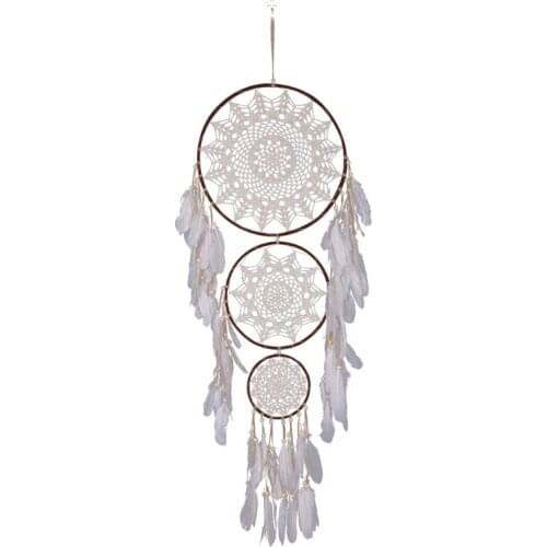 3 Circles Dream Catcher with Feather Traditional Handicrafts Wall Hanging Car Ornament for Kids Nursery Home Decor