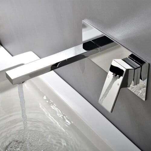 Matte Black Square Bathroom Wall Mounted Basin Faucet Brass Mirror Polished Chromed Sink Mixer Tap With Embedded Box