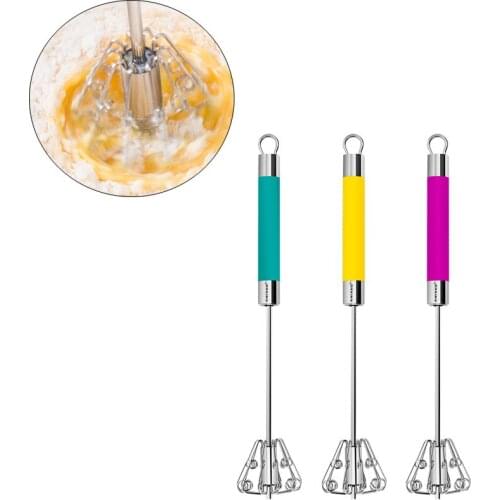 Stainless Steel Stirrer Cream Maker Blender Eggbeater Handheld Semi-automatic Stirrer Antiskid Handle Spin Kitchenware Tool 1pcs