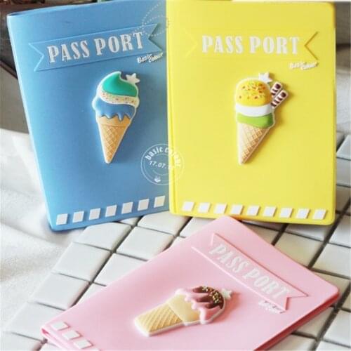 Cartoon Ice Cream Passport Cover Bags for Documents Travel Accessories Passport Holder Silicone Purses ID Card Case for Women