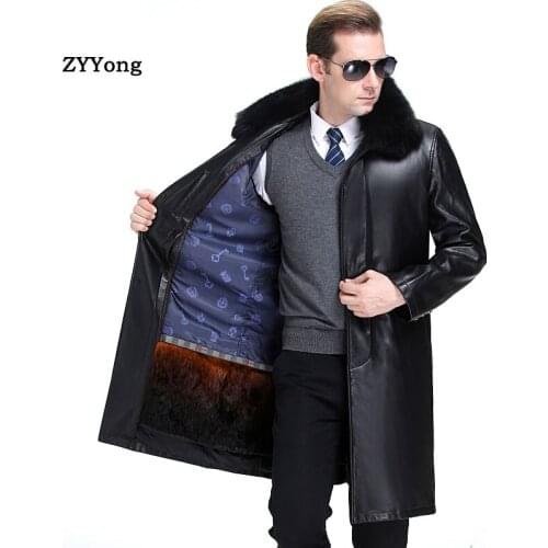 2020 New Mens Casual Plus Velvet Long Sleeve PU Black Leather Overcoat Tops Loose Button Outwear Jacket Plus Size M-4XL