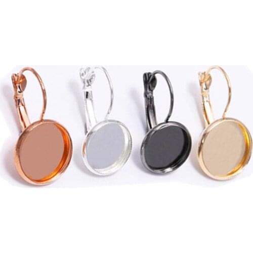 50 PCS 8/10/12/14/16/18/20/25mm Round Cabochon Base Ear clip 7 Colors Plated Blank Earring Settings For Jewelry Making