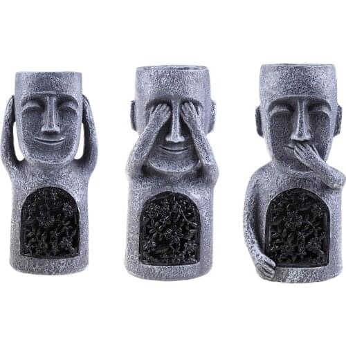 The New No See/Hear/Speak Evil Garden Easter Island Statue Flower Pot With LED Light Sculpture Flower Pot Outdoor Decoration