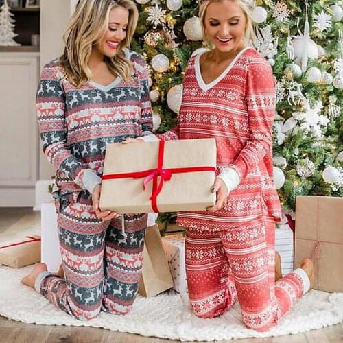Family Christmas Pajamas 2020 Autumn and Winter Womens Explosive Deer Print Long-sleeved Loose Casual Christmas Women Pajamas
