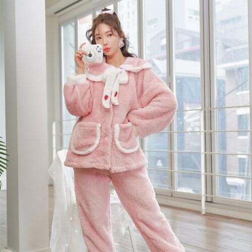 2 PCS Winter Pajamas Solid Long Sleeve Pajamas Women Solid Sexy Store Top Pajama Beauty Lounge Wear Home Clothes Sleep Set H362