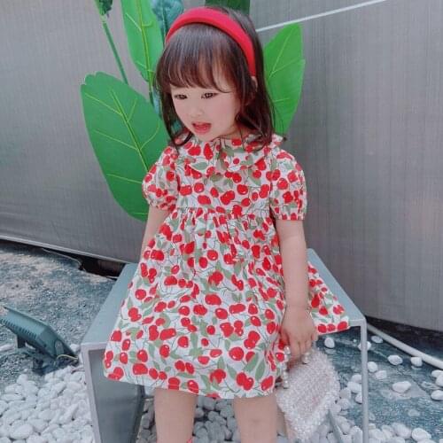 Girls Dress 2021 Summer Cute Cherry Print Baby Princess Birthday Party Cotton Baby Dresses Costume Toddler Infant Kids Clothing