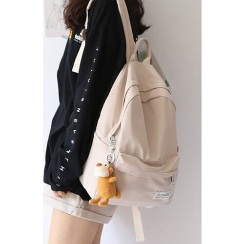 NuFangU Classic Design Solid Color Cotton Fabric Women Backpack Fashion Girls Leisure Bag School Student Bag Book Bag Travel