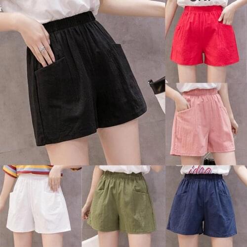 Linen shorts women Korean shorts casual Elastic Wasit oversized girls ladies shorts soild color loose