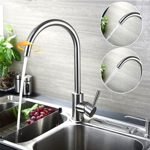 304 Stainless Steel Kitchen Faucet Deck Mounted, Kitchen Faucet Single Handle, Single Hole Kitchen Bar Faucet