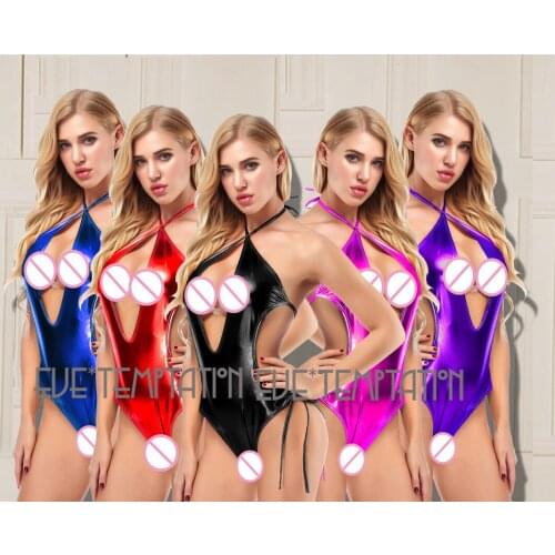 Sexy glisten Metallic PVC FAUX LEATHER Underwear Babydoll Lingerie underwear moonight Party nightclub bikini Catsuit