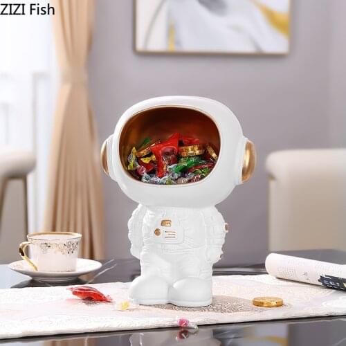 Cartoon Astronaut Storage Ornaments Snack Plate Candy Organizer Jar Resin Cosmonaut Bowl Tea Table Desktop Decor Home Decoration