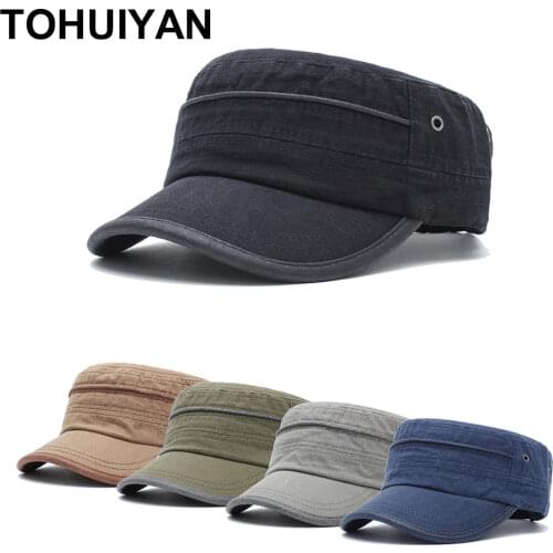 TOHUIYAN Classic Washed Cotton Cadet Army Cap Men Women Gorras Planas Sailor Patrol Fatigue Hat Summer Autumn Bone Military Hats
