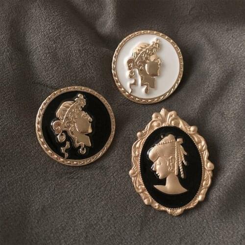 Morkopela Vintage Gold Cameo Beauty Head Metal Button and Unique Enamel Art Portrait Antique Brooch Pin Pendant Medal Badges