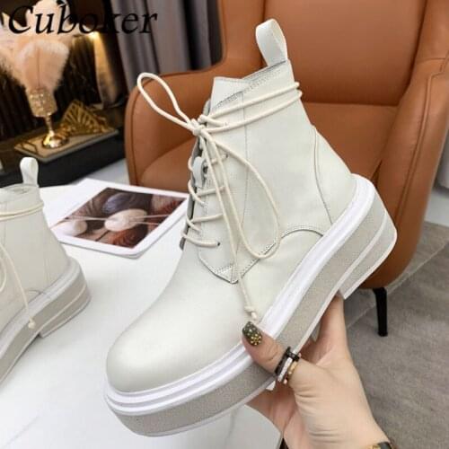 2021 Autumn Winter Women Martin Boots Round Toe Lace UP Brand Runway Leather Short Ankle Boots Thick Sole Modern Boots Women