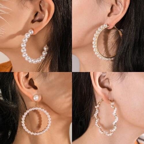 BICUX Womens Earrings Acrylic Pearl Earrings Set For Women Korean Fashion Jewelry 2020 Geometric kolczyki Big Hoop Drop Earings