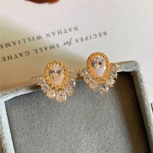 Dainty Female White Crystal Stone Earrings Vintage Rainbow Round Stud Earrings Rose Gold Silver Color Wedding Earrings For Women