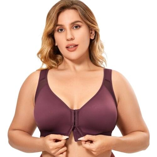 Womens Front Closure Full Coverage Wire Free X Back Support Bra 34-46 B C D DD