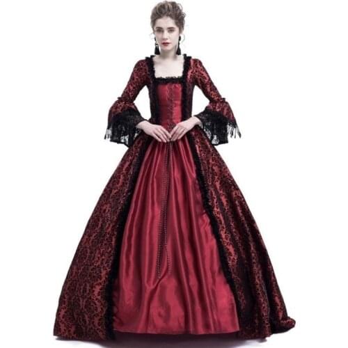 High Quality Lace Long Sexy Party Halloween Costume Women Cosplay Medieval Palace Princess Dress Adults Vintage evening gown 3XL