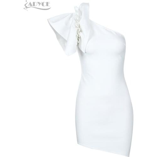 New Summer White Sexy Fashion Celebrity Party Bandage Dress Women Elegant One Shoulder Flower Party Nightclub Festival Vestidos