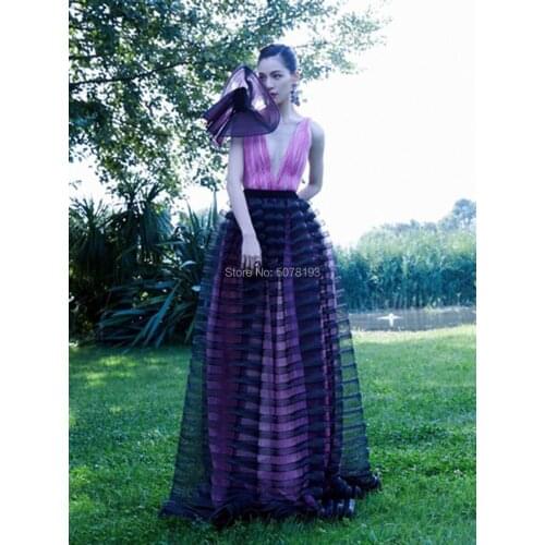 9153 V-neck natural A-line floor-length tulle Celebrity dresses/Formal gowns Venice Film Festival 2019 long pleat&bow