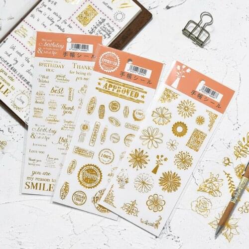 1 Sheet Golden Bright Flowers Wish DIY Decorative Stickers Album Kids Grown-up Handbook Decoration