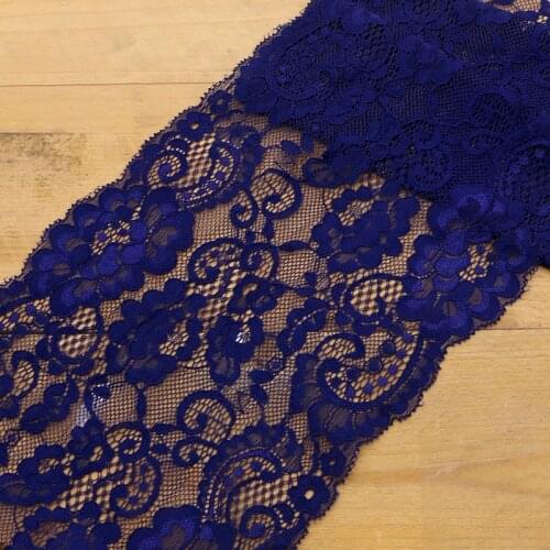 1 yard Navy Blue Lace Elastic Stretch Lace Trim Wedding Dress Skirt Lace Trim Stretch Floral Lingerie Headband Elastic DIY Lace