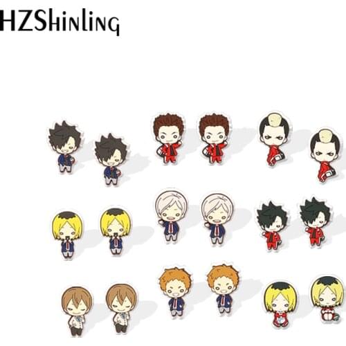 2020 New Haikyuu Anime Stud Earring Kuroo Kozume Tsukishima Acrylic Earring Handmade Anime Earrings Resin Epoxy Jewelry