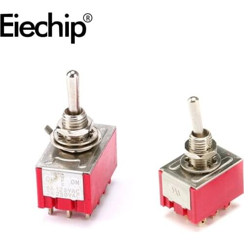 5PCS MTS-102/103/202/203/302/303/402/403/123/223 Toggle Switch 3/6/9 PIN Red/Blue ON-OFF/ON-OFF-ON Miniature Toggle Switches